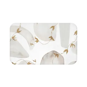 Abstract Bath Mat | Watercolor Beige Floral, White