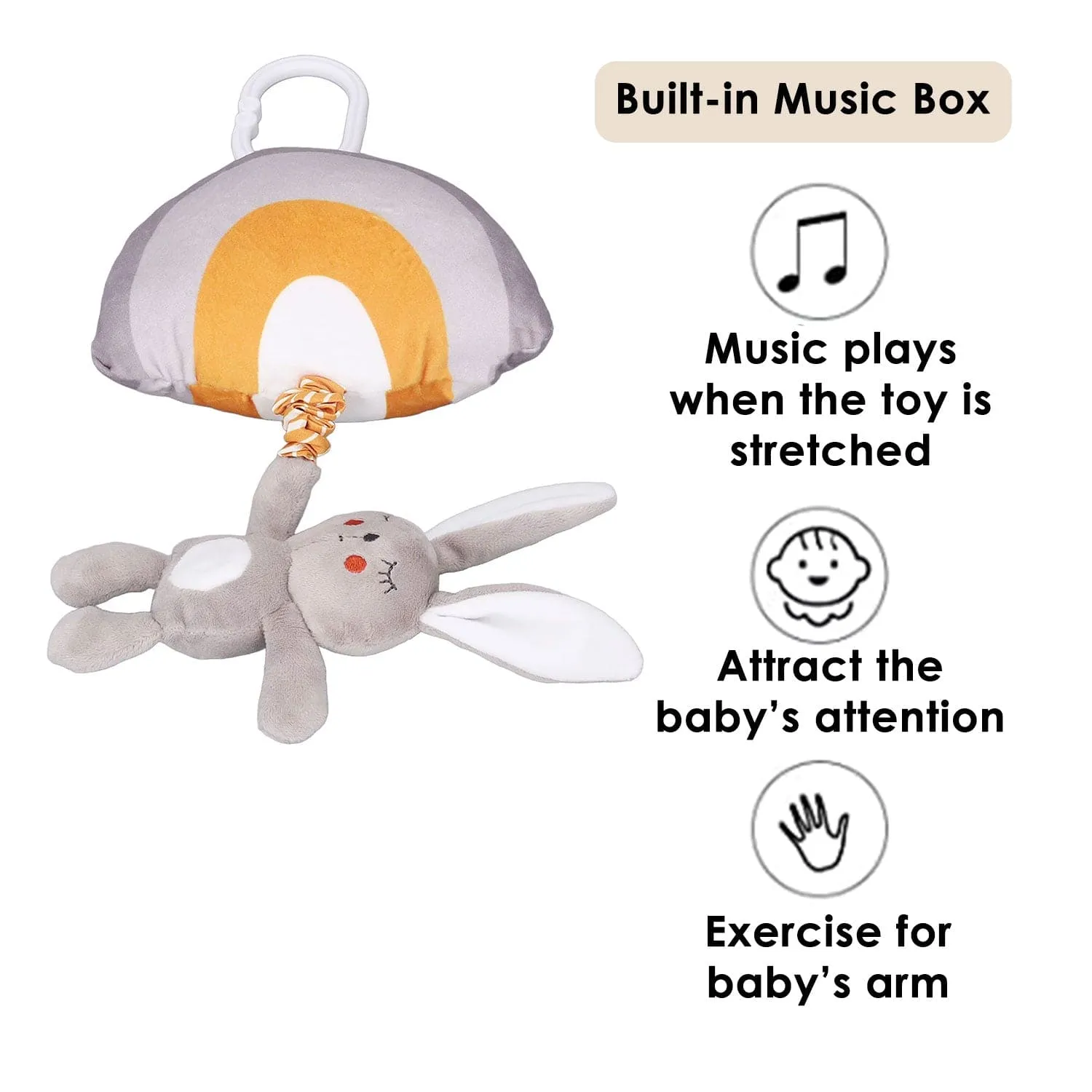 Baby Moo Big Ears Bunny Hanging Musical Pulling Toy - Grey