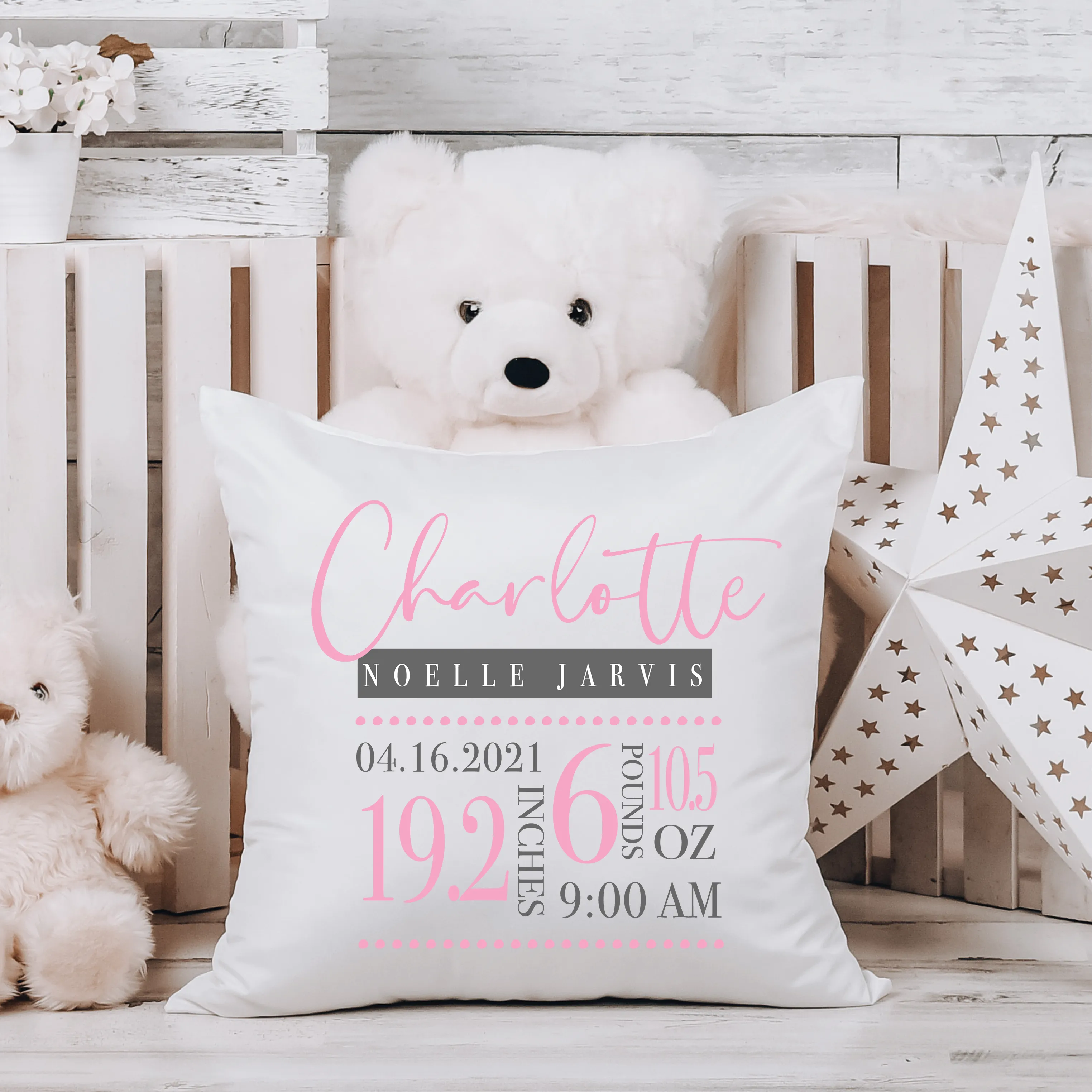 Birth Stats Pillow - Pink