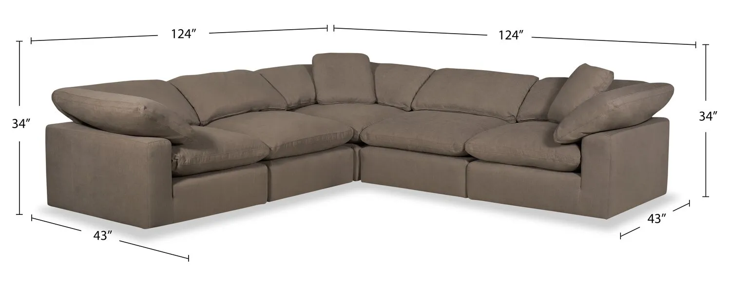 Dalyn 5-Piece Linen-Look Fabric Modular Sectional - Slate