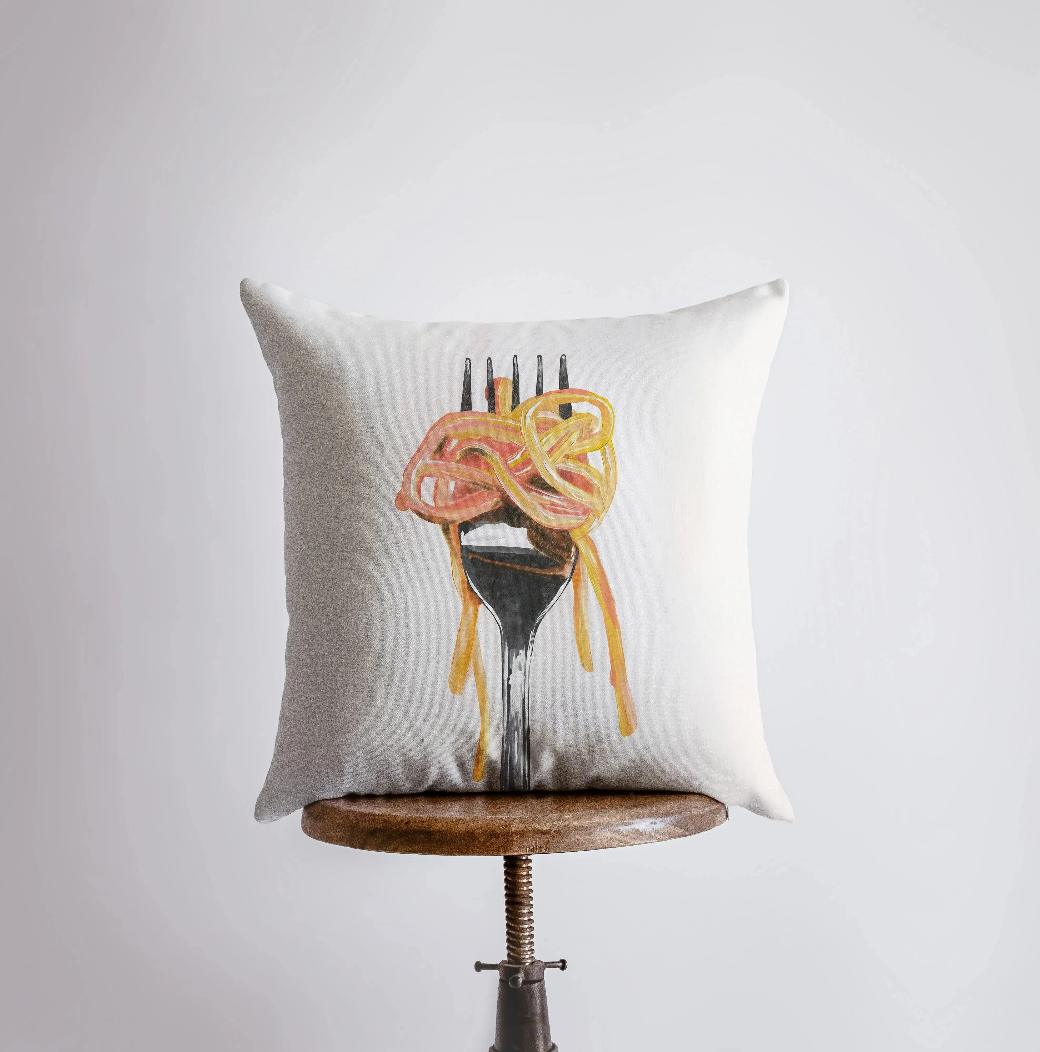 Fork and Pasta | Gouache Painting | Food Pillow | Abstract Still Life | Throw Pillow | Home Decor | Gift for Her | Pillow Cover
