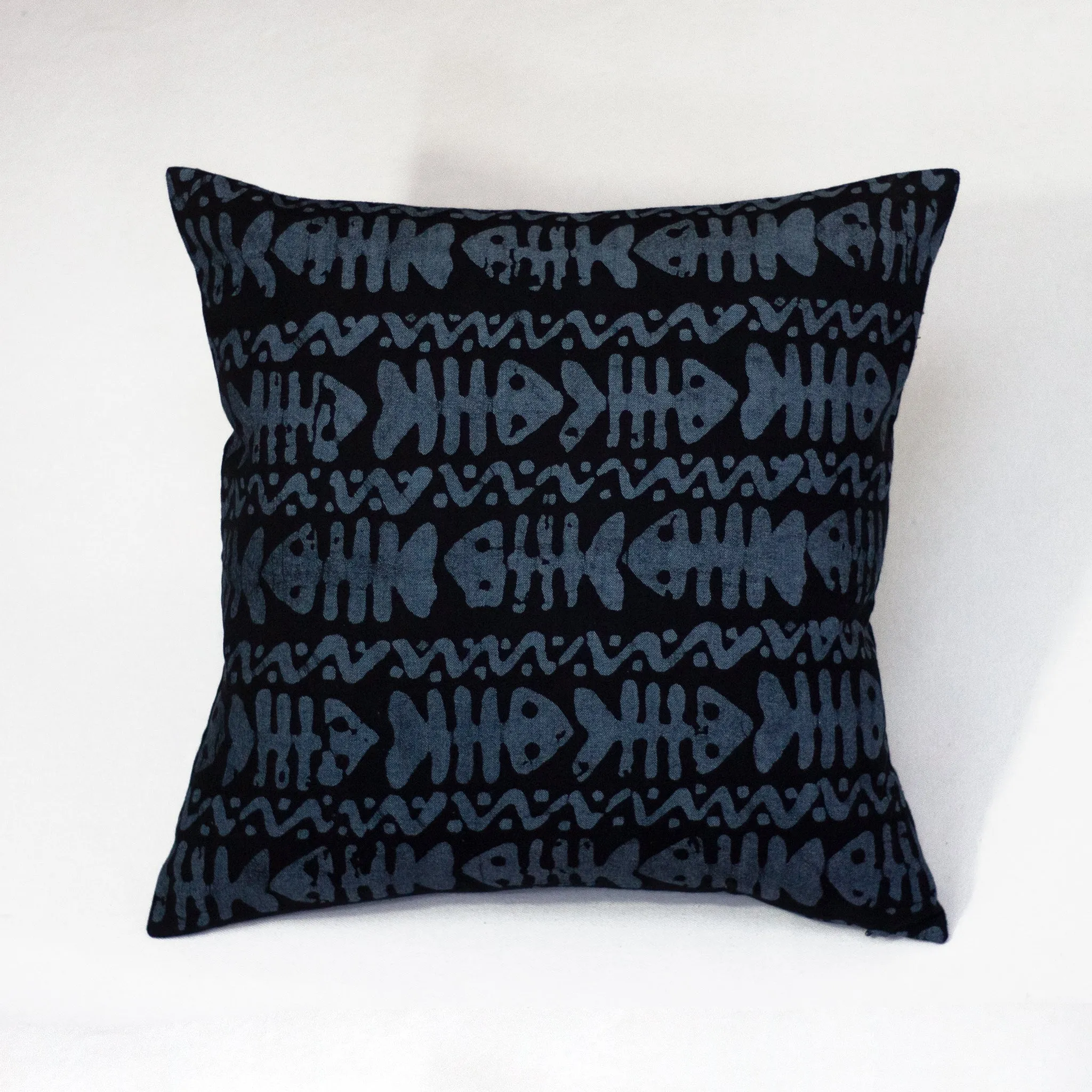 Hand Painted Accent Pillow Cover - Hungry Fish