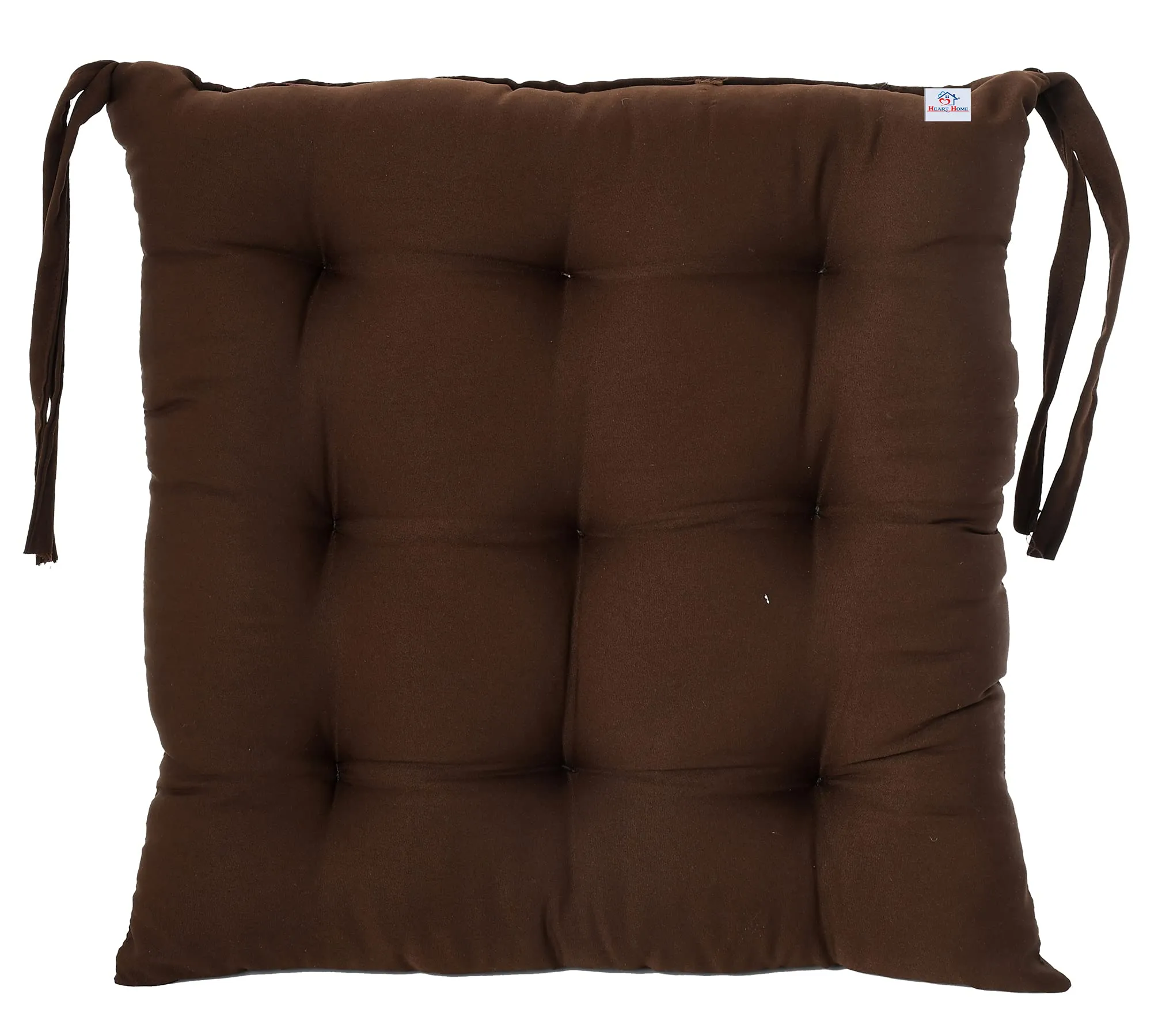 Heart Home Microfiber Square Chair Pad/Cushion for Office, Home or Car Sitting with Ties-Pack of 2, 18 * 18 Inch (Brown) (Model: HS_37_HEARTH020843)