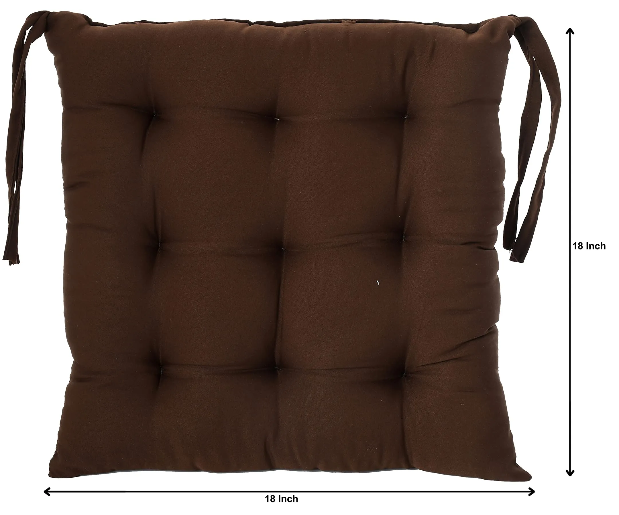 Heart Home Microfiber Square Chair Pad/Cushion for Office, Home or Car Sitting with Ties-Pack of 2, 18 * 18 Inch (Brown) (Model: HS_37_HEARTH020843)