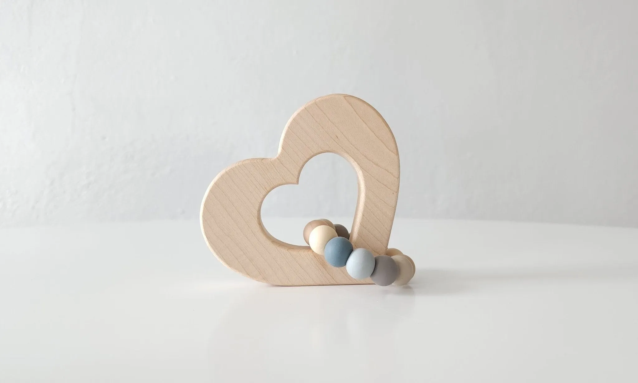 Heart Wooden Baby Grasping Toy with Teething Beads
