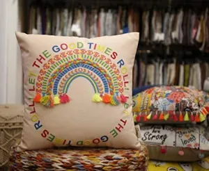 Home-The Best Is For You Polyester Printed and Embroidered Cushion Cover with Multi-Thread (16 x 16 Inch/40 x 40 cm, Peach)