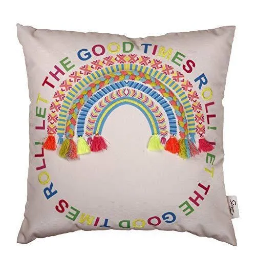 Home-The Best Is For You Polyester Printed and Embroidered Cushion Cover with Multi-Thread (16 x 16 Inch/40 x 40 cm, Peach)