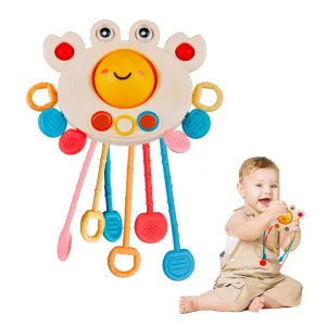 Kidology Pull String Toy for Babies Teething Strings Sensory Montessori Toys Baby Girl,Travel Toy for 6 Months Boy Food Grade Silicone Fine Motor Skills Toy for Toddlers (Crab), Multicolor