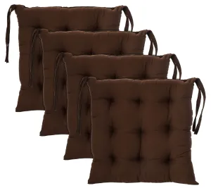 Kuber Industries Microfiber Square Chair Pad Seat Cushion for Car Pad, Office Chair, Indoor/Outdoor, Dining Living Room, Kitchen with Ties-Pack of 4, 18 * 18 Inch (Brown)