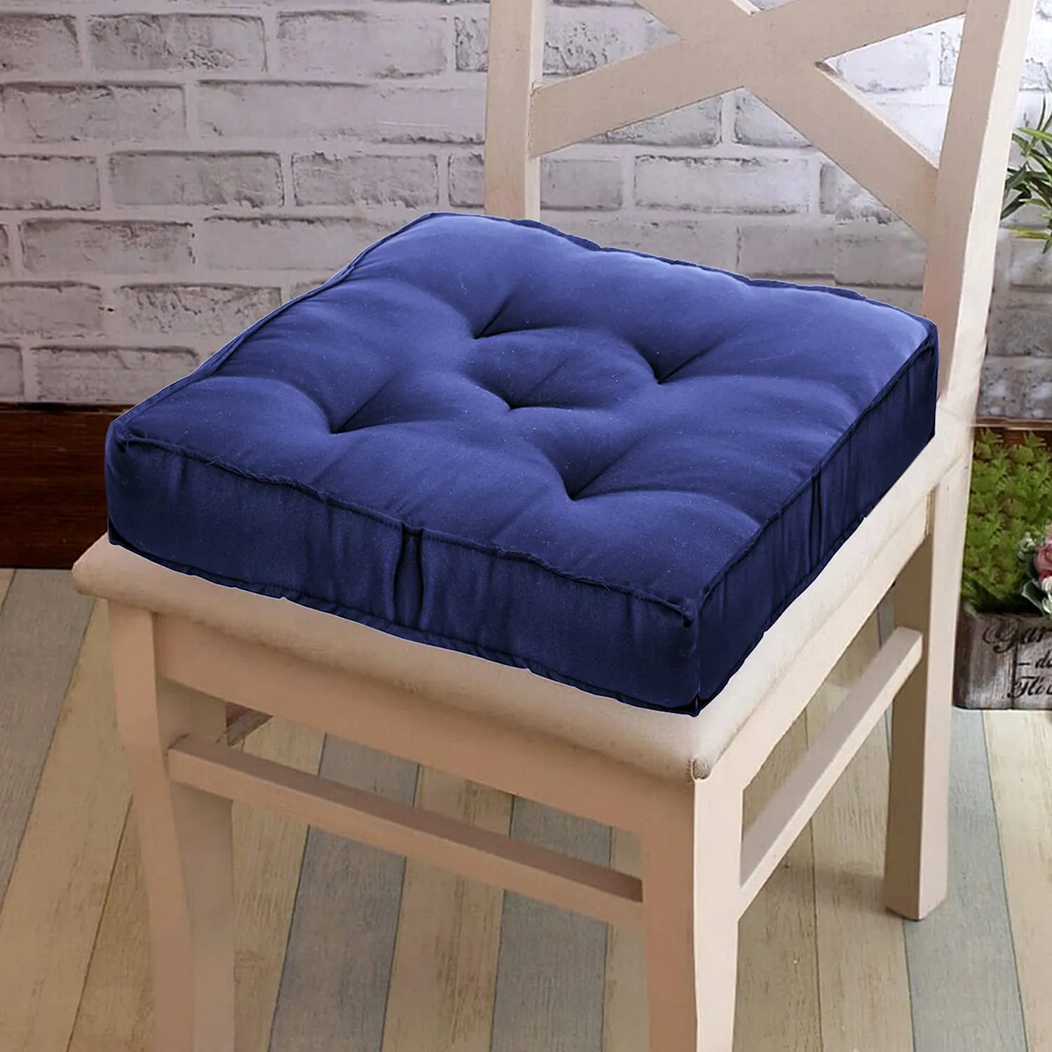 Kuber Industries Microfiber Square Chair Pad/Cushion for Office, Home or Car Sitting-Pack of 3, 18 * 18 Inch (Navy Blue) (Model Number: HS_37_KUBMART020901)