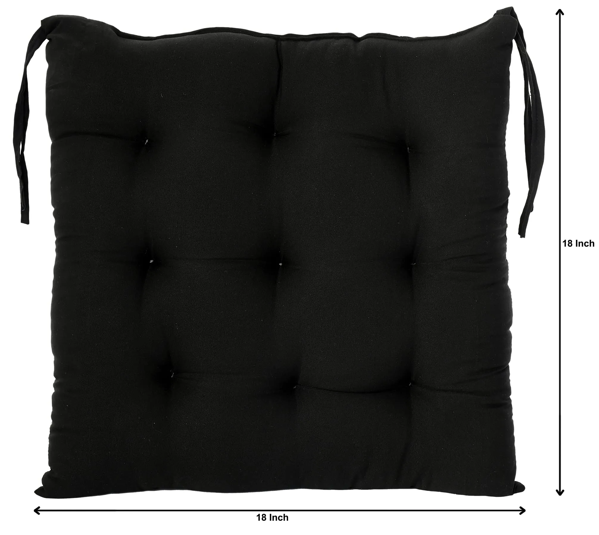 Kuber Industries Microfiber Square Chair Pad/Cushion for Office, Home or Car Sitting with Ties, 18 * 18 Inch (Black)