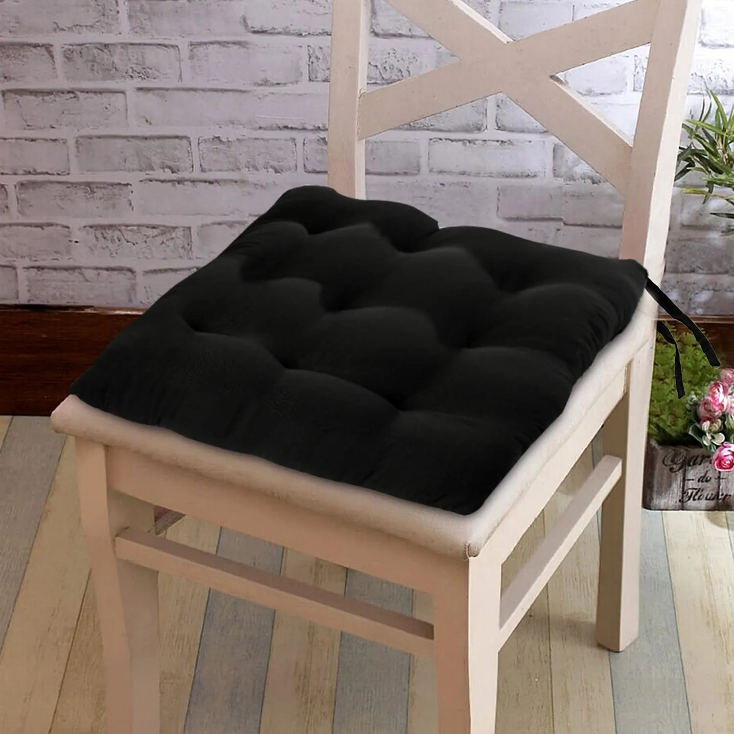 Kuber Industries Microfiber Square Chair Pad/Cushion for Office, Home or Car Sitting with Ties, 18 * 18 Inch (Black)