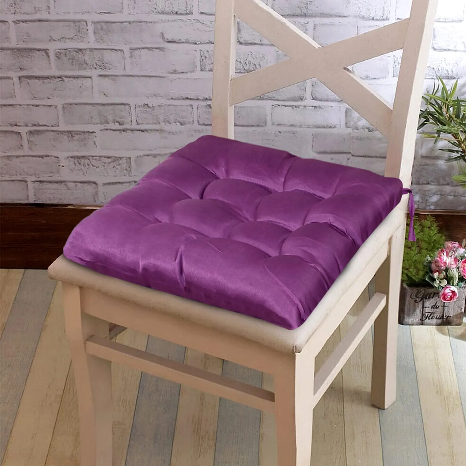 Kuber Industries Microfiber Square Chair Pad/Cushion for Office, Home or Car Sitting with Ties-Pack of 4, 18 * 18 Inch (Purple)