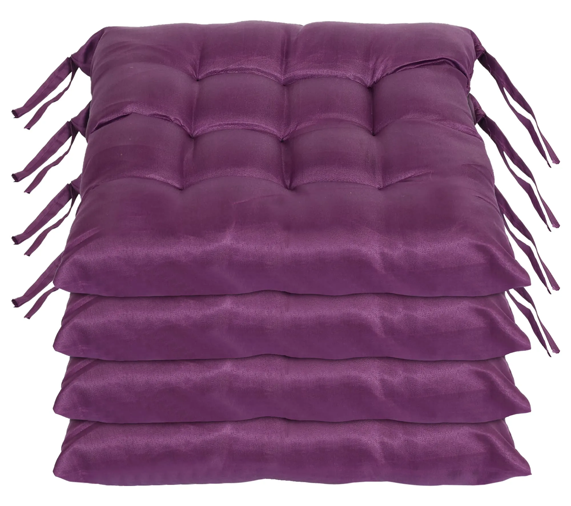 Kuber Industries Microfiber Square Chair Pad/Cushion for Office, Home or Car Sitting with Ties-Pack of 4, 18 * 18 Inch (Purple)