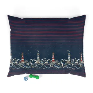 Luxury Pet Bed, feather soft fleece, Navy Lighthouse