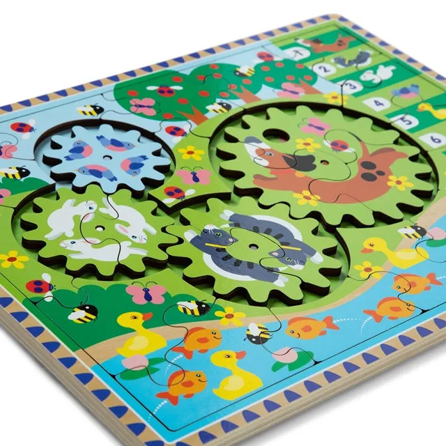 Melissa & Doug Animal Chase I-Spy Wooden Gear Puzzle 24-Piece