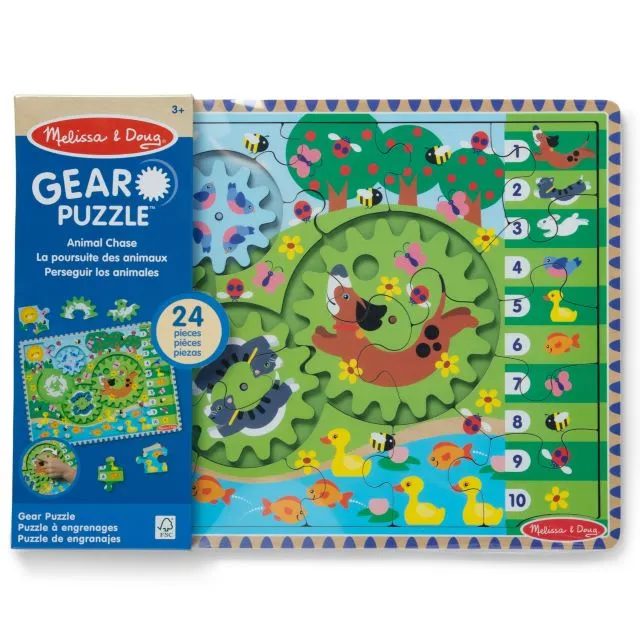 Melissa & Doug Animal Chase I-Spy Wooden Gear Puzzle 24-Piece