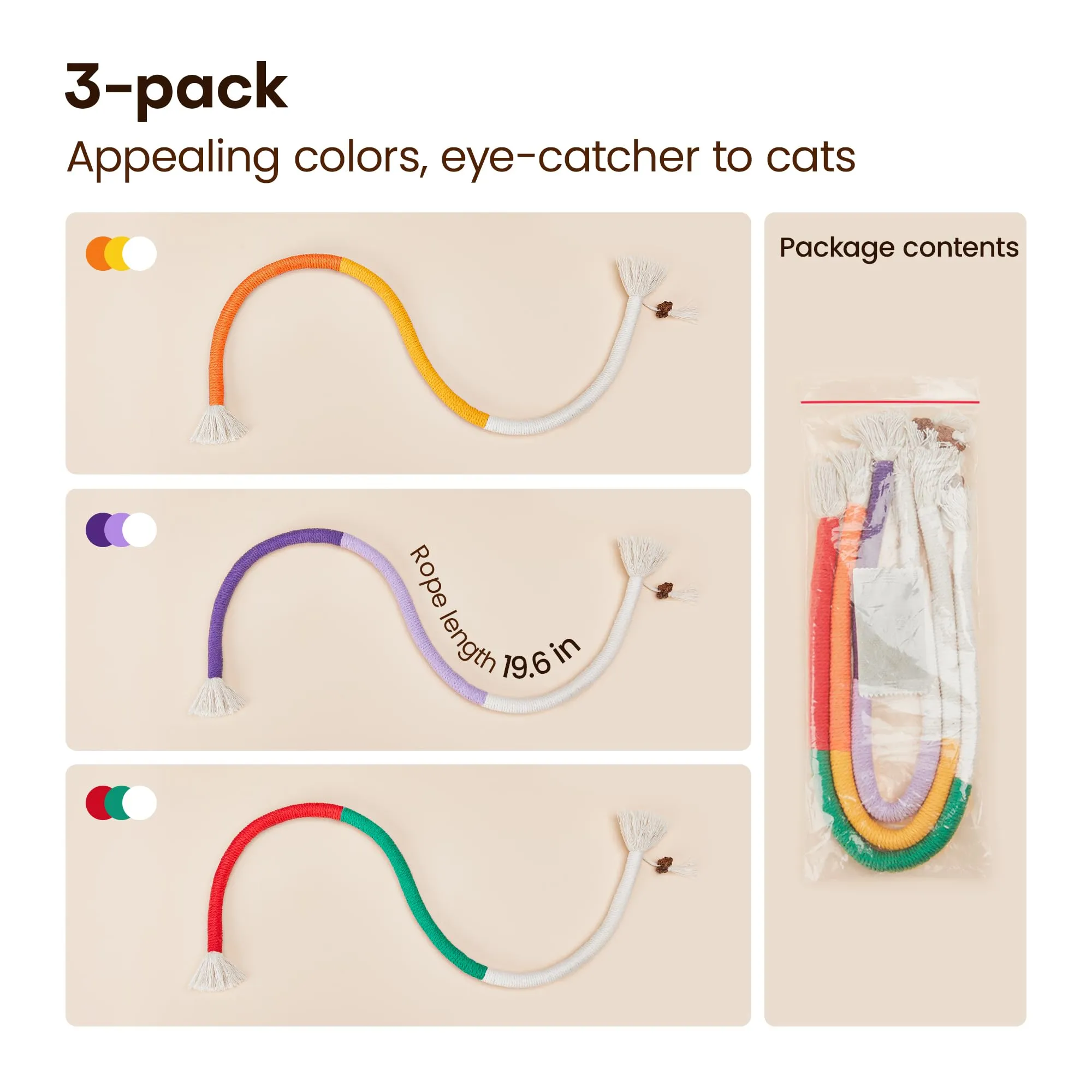 Potaroma Cat Toys Chew Ropes 3Pcs with Refillable Natural Catnip