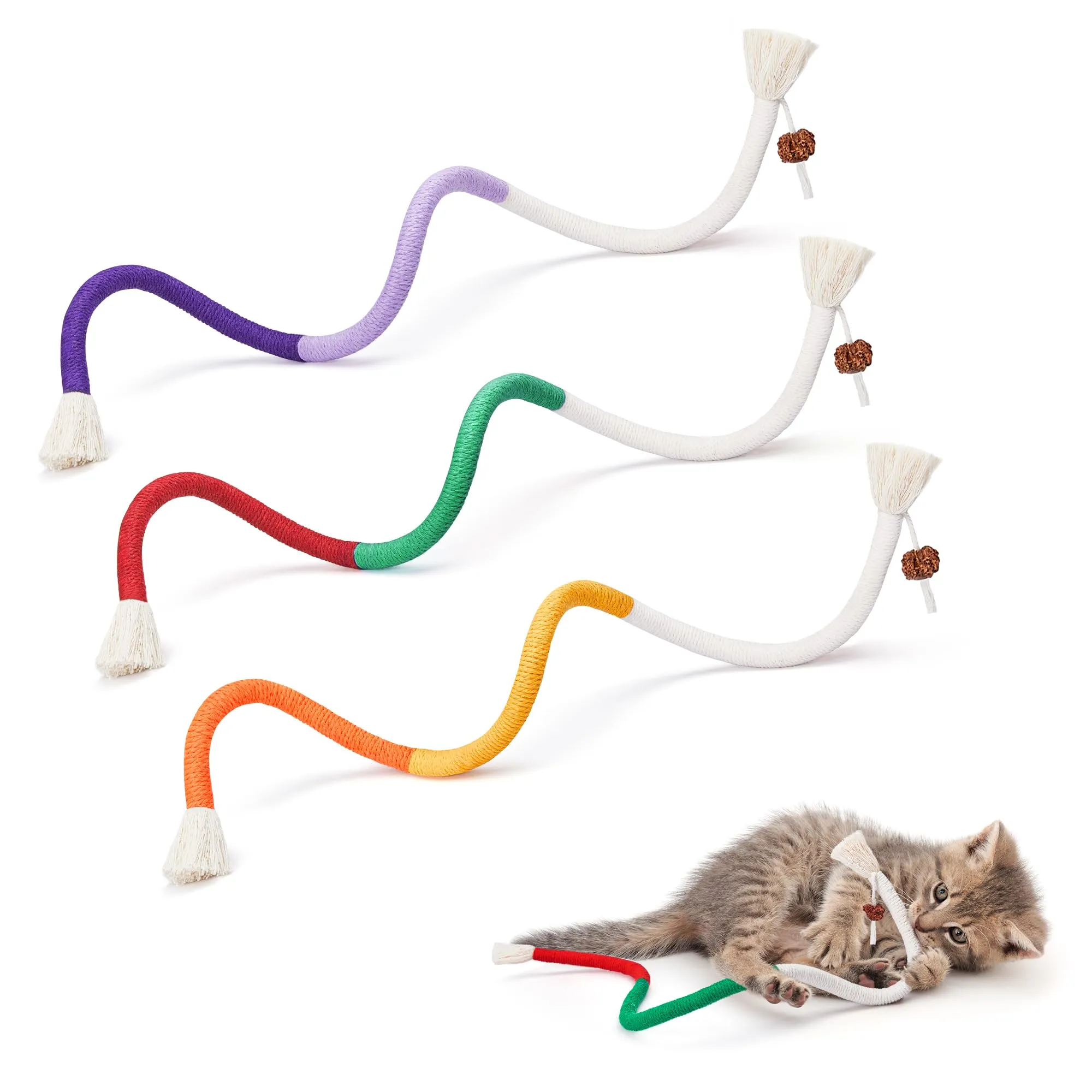 Potaroma Cat Toys Chew Ropes 3Pcs with Refillable Natural Catnip