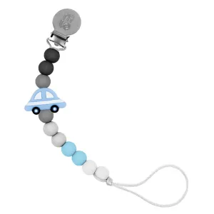 Silicone Beads Pacifier Holder Blue Car