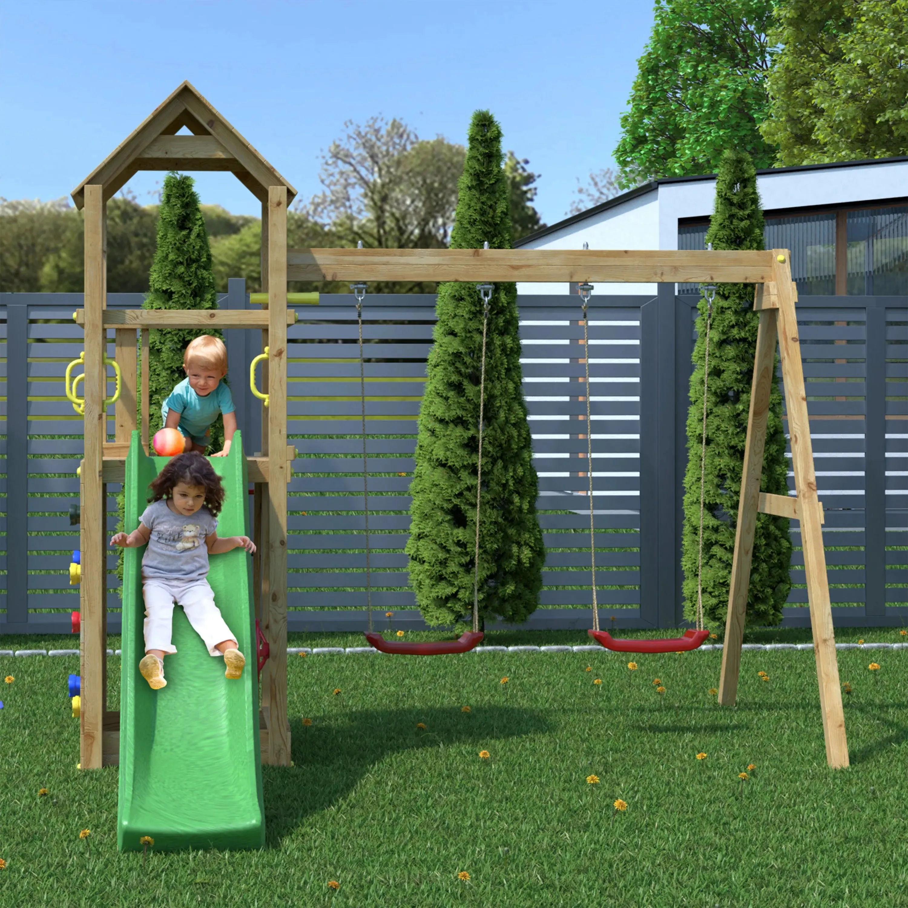 Sky High Hideout Climbing Frame with Swing and Slide - SPECIAL OFFER - 10% OFF