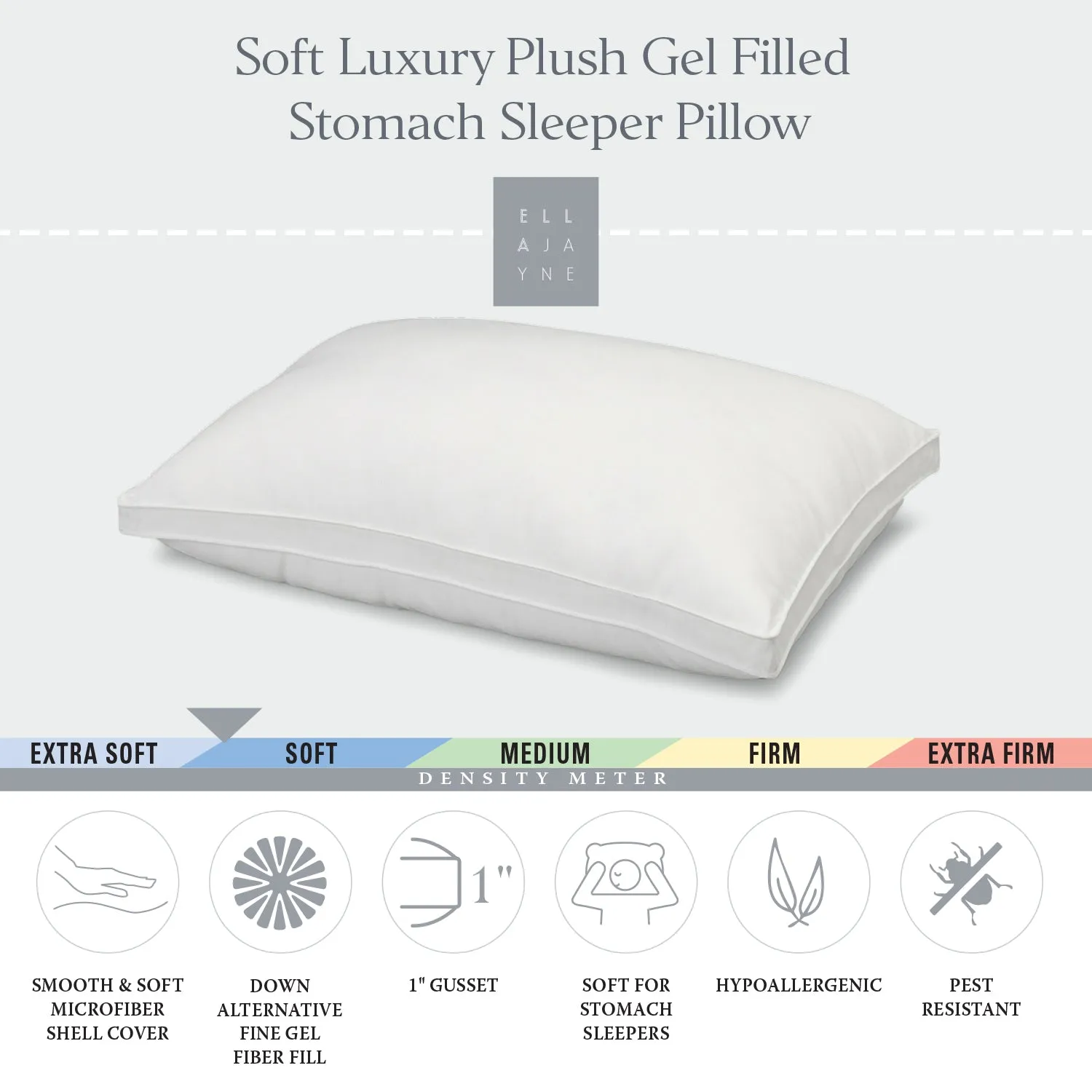 Soft Luxury Plush Gusseted Soft Gel Filled Stomach Sleeper Pillow