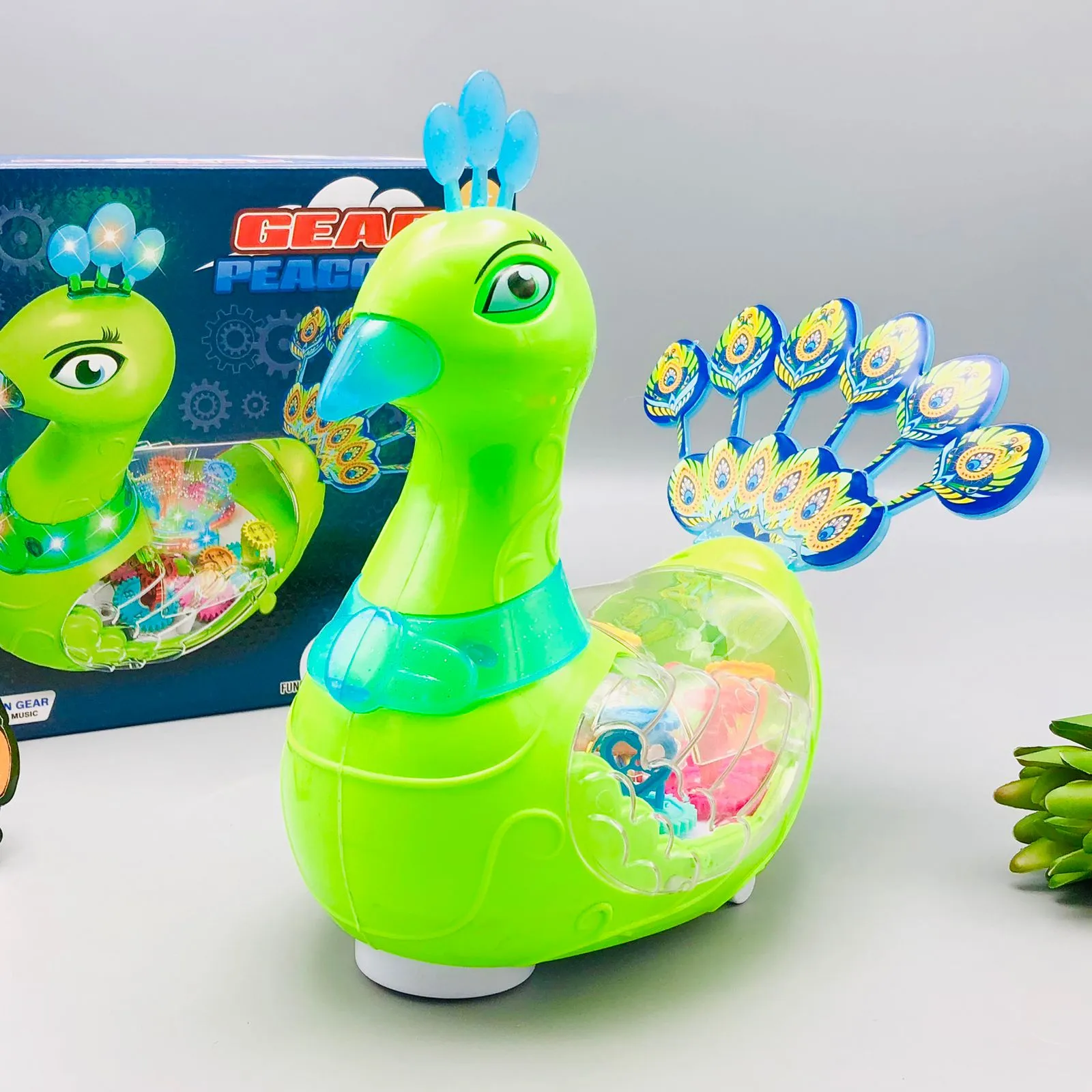 Transparent Gear Peacock With Light & Music